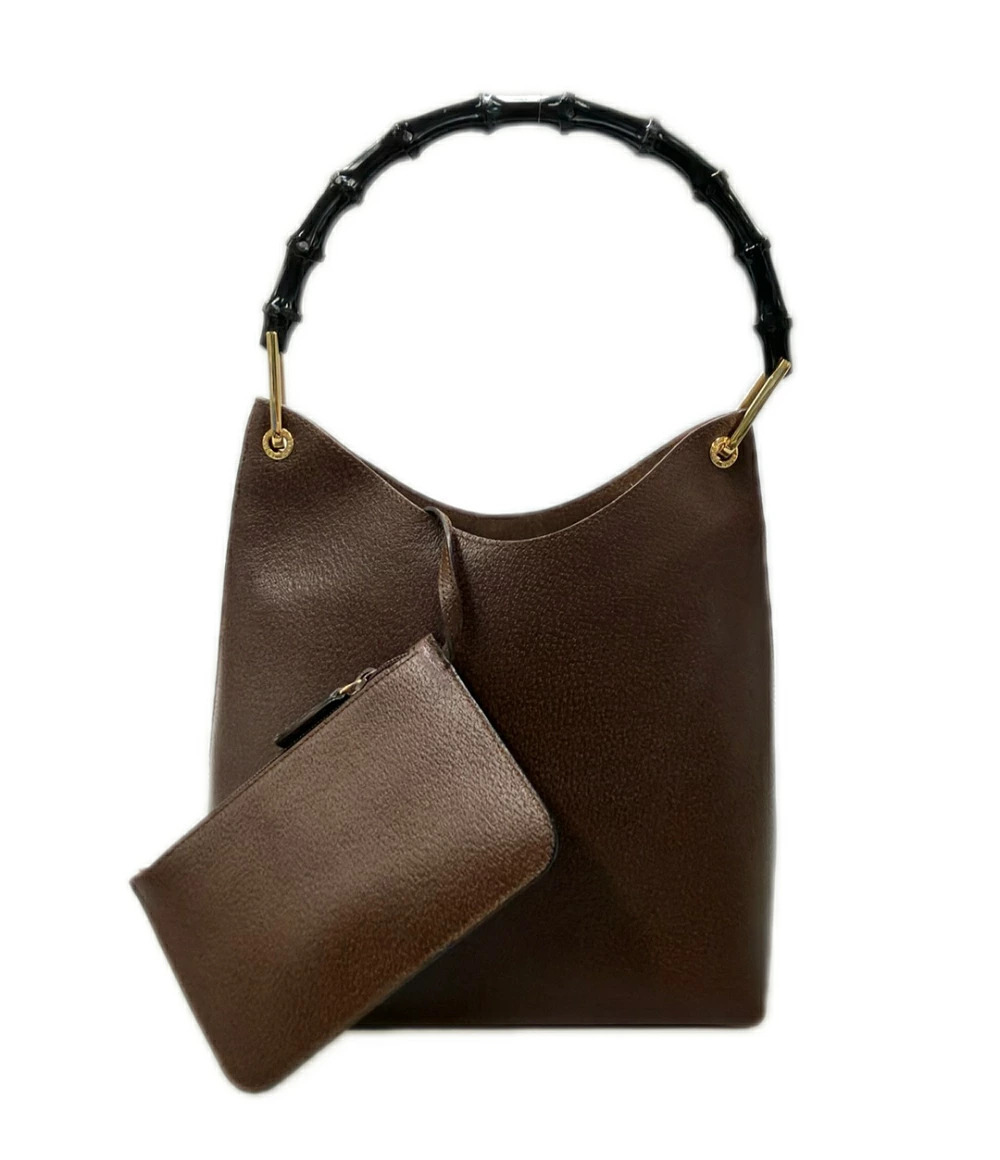 Gucci Bamboo Top Handle Bag Leather Black Brown